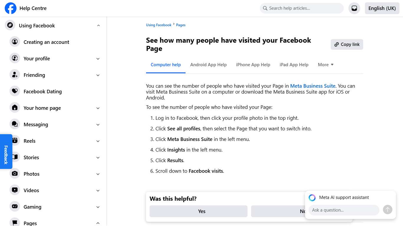 See how many people have visited your Facebook Page Facebook Help Centre