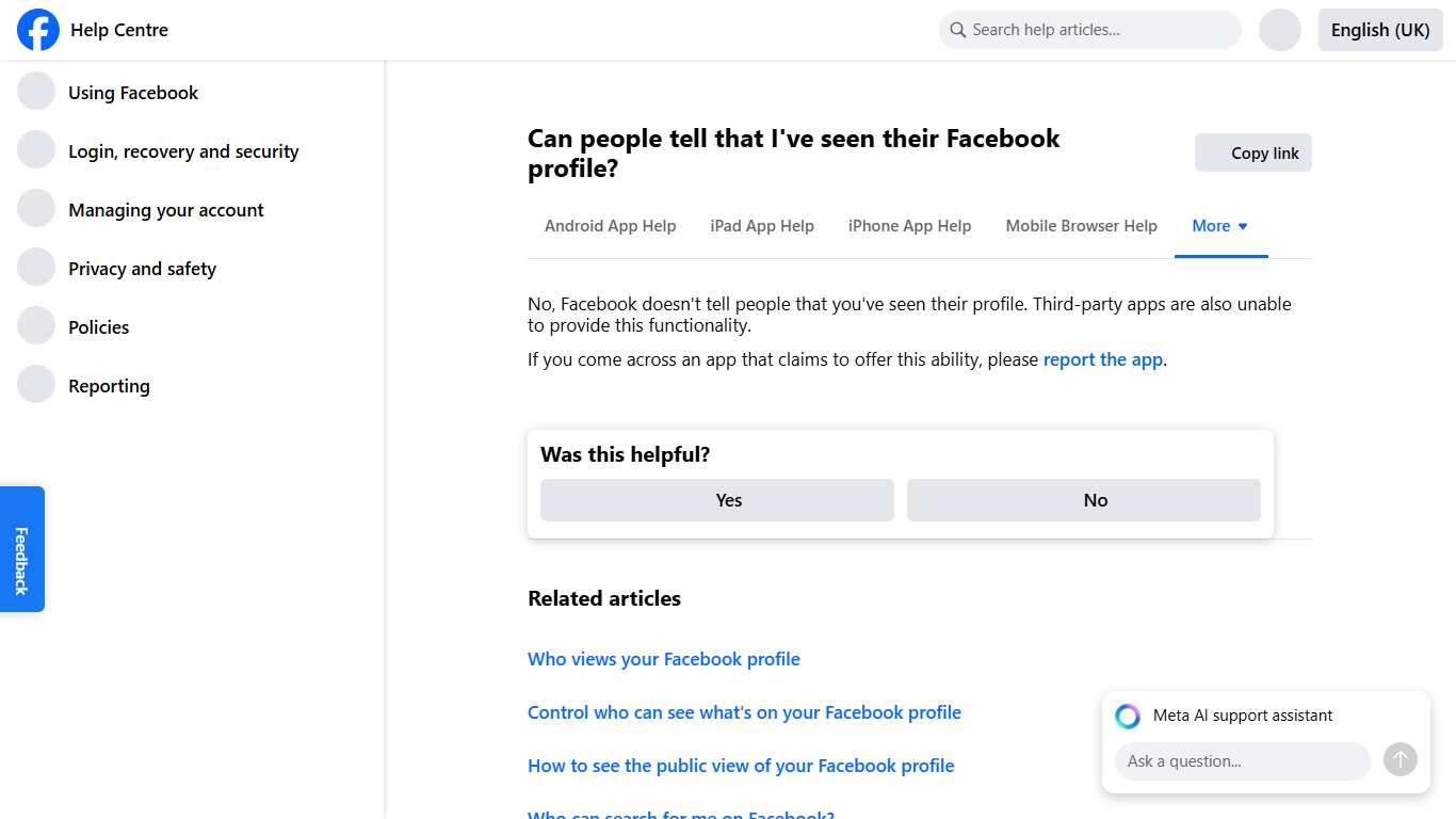Can people tell that I've seen their Facebook profile? Facebook Help Centre